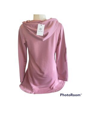 NWT Loveu Dear Handkerchief Long Sleeve Hooded V-Neck Tunic Pink Size Medium